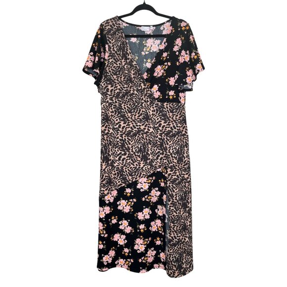 ASOS DESIGN Crinkle Wrap Midi Tea Dress Leopard & Ditsy Print | 14 - Picture 5 of 13